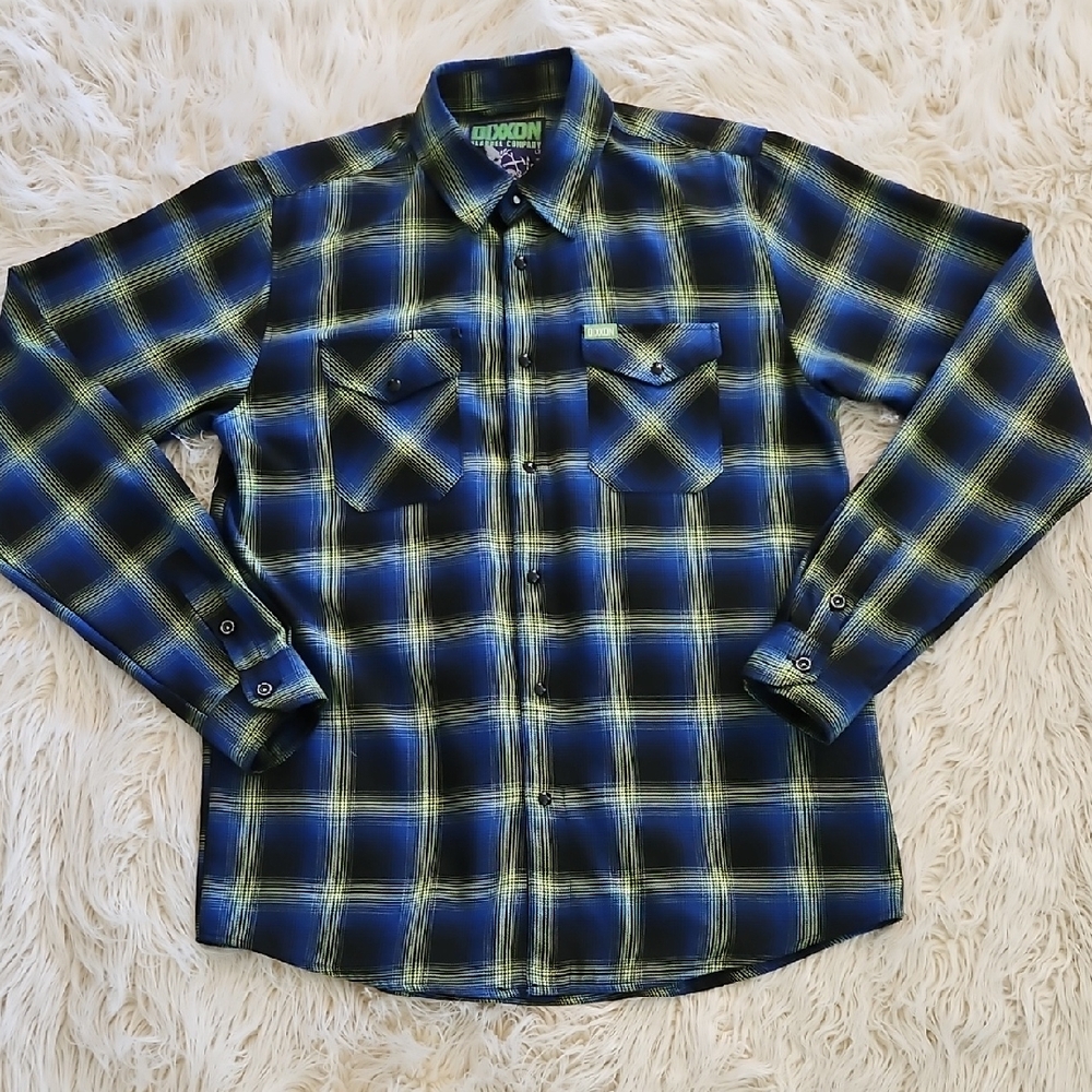DIXXON "The Gill-Man" Navy and Lime Plaid Men's Shirt